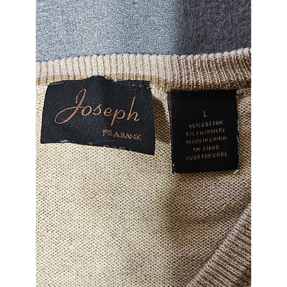 Jos A Bank Sweater Mens Large Tan Pullover Knit V-Neck Cotton/Cashmere - Picture 3 of 9